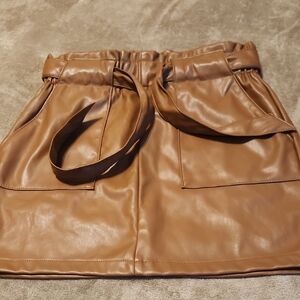 Brown Faux Leather Skirt with Pockets